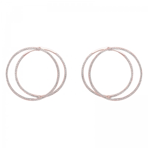Par aros linea premium, doble argolla, con piedras, pasantes, rosados