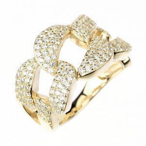 Anillo linea premium, tipo eslabonado, con piedras y movimiento, amarillo