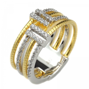 Anillo linea premium, filas hilo retorcido, y de piedras, amarillo