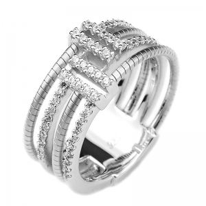 Anillo linea premium, filas hilo retorcido, y de piedras, blanco