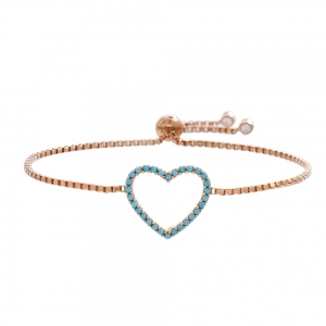 Pulsera ajustable, corazon, rosada, con piedras turquesa 