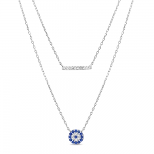 Conjunto doble cadena, barrita y ojito con piedras