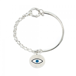 Pulsera media caña / rolo, con medalla ojito y esmalte