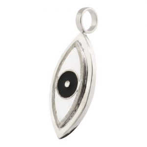 Colgante ojito con esmalte blanco y negro. ( 4,5 cm total )