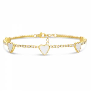 Pulsera tipo tennis con corazones esmaltados blancos, amarilla