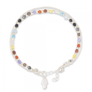 Pulsera piedras multicolor, dorada, con manito