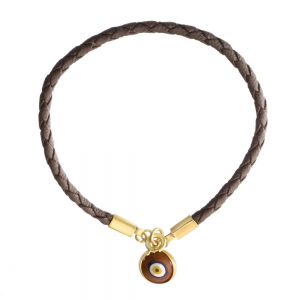 Pulsera tiento marron , amarilla , con ojito