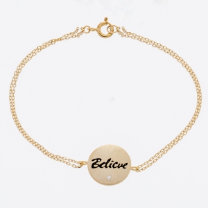 Pulsera medallita believe , con doble cadenita, amarilla