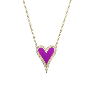 Conjunto corazon amarillo, con piedras blancas y esmalte violeta