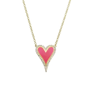 Conjunto corazon amarillo, con piedras blancas y esmalte rosado