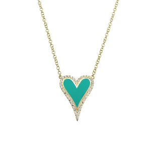 Conjunto corazon amarillo, con piedras blancas y esmalte turquesa