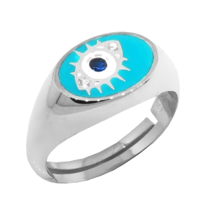 Anillo blancoo, ovalado, con ojito y esmalte turquesa