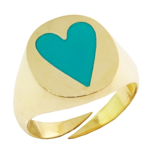 Anillo amarillo con corazon turquesa