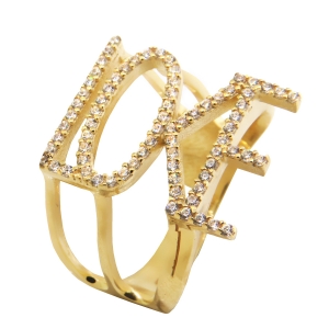 Anillo Love amarillo con piedras blancas