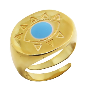Anillo ojito amarillo con esmalte celeste