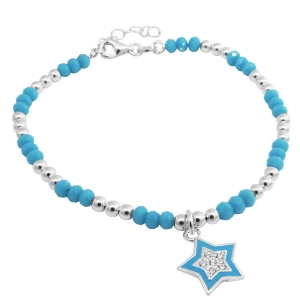 Pulsera piedritas turquesa y bolitas, con estrella esmaltada y piedras