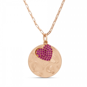 Conjunto medalla, con corazon pavee rosado