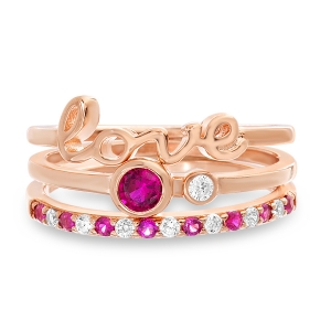 Anillo triple, rosado, Love , doble piedra, y medio sin fin  piedras rosadas y blancas