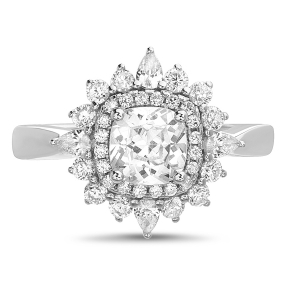 Anillo  flor piedra carre central, y ovaladas y redondas alrededor