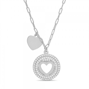 Conjunto medalla corazon calado, piedras blancas, y corazon en cadena
