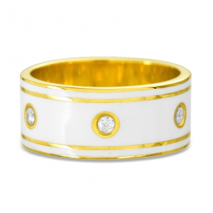 Anillo amarillo con esmalte blanco y piedras 