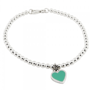 Pulsera de bolitas 3 mm con corazon esmalte verde