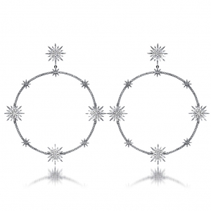 Par aros Premium, argolla, colgantes, estrellas, pavee, rodio Negro. Diametro: 6,5 cm