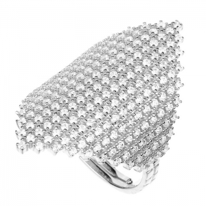 Anillo Rombo , piedras, ajustable, abierto, blanco