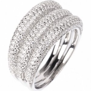 Anillo triple, pavee, blanco