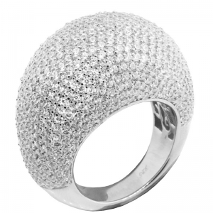 Anillo alto, bombe, pavee, blanco, calado internamente