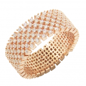 Anillo, medio sin fin, ancho, rosado, piedras blancas