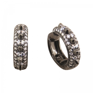 Par aros linea premium , argollas, pavee, con puntas, rodio negro, abierto, ajustable