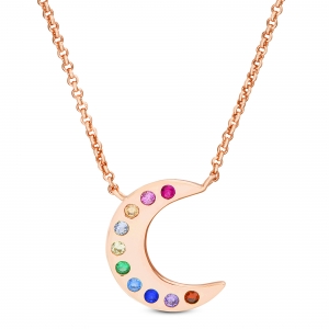 Conjunto luna rosada con piedras multicolor