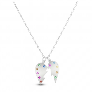 Conjunto corazon partido piedras multicolor