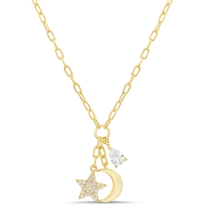 Conjunto tres dijes colgantes, estrella pavee, luna y piedra