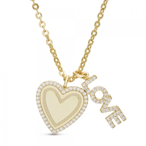 Conjunto corazon virola de piedras, love, amarillo