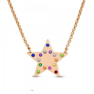 Conjunto estrella rose con piedras multicolor 