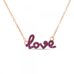 Conjunto love rosado, rodio negro,  piedras rosadas