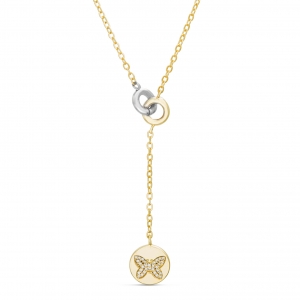 Conjunto corbatero doble arandela, blanca y amarilla, con mariposa piedras blancas de un lado y " Mom " del otro