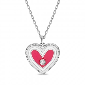 Conjunto corazon, esmalte blanco y rosado, piedras blancas