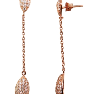 Par aros gotas, largos, cadenita, pavee, rosado