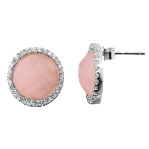 Par aros redondos, pegados, piedra rosada