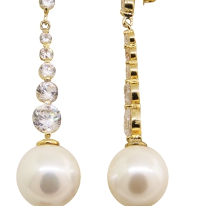 Par aros largos, con piedras en el cuerpo, Perla, amarillo