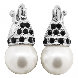 Par aros lady capricho perla cubic negro 10 mm