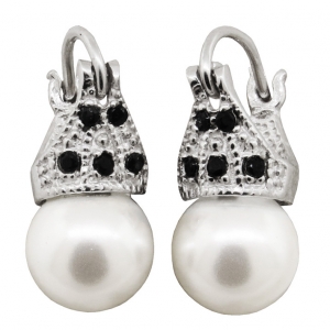 Par aros lady capricho perla cubic negro 8 mm