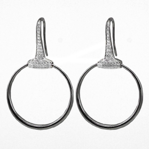 Par aros linea Premium, argollas, NEGRAS, tipo colgantes con piedras, rodio negro