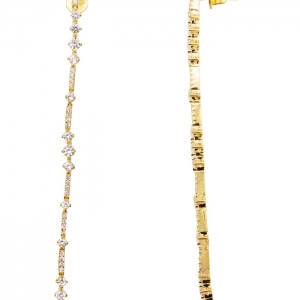Par de aros largos, premium, piedras redondas de distintas medidas, grifas, amarillos. Largo : 10 cm aprox