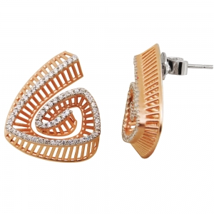 Par aros linea premium, ondeados, calados, rosados con piedras blancas