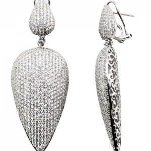 Par aros linea premium, colgantes , forma de gota con piedras, blancos, cierre pasante y clip