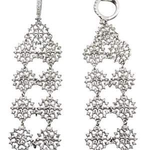 Par aros linea premium, colgantes, dobles, alargados, con movimiento, piedras blancas